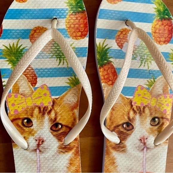 Party Cat Tropical Beach Pool Flip Flops, Womens size 11 & Unisex, Mens 9.5 - Picture 7 of 14